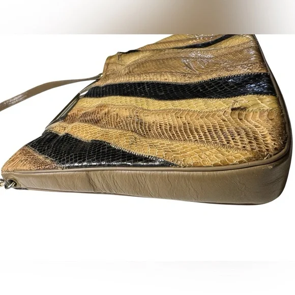 Vintage Snakeskin Shoulder Bag Striped Leather Handbag Funky Purse - Picture 7 of 16